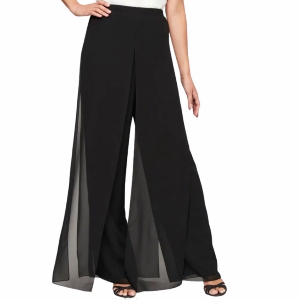 Adrianna Papell Evening Essentials size 10 black formal wide leg pants with slit